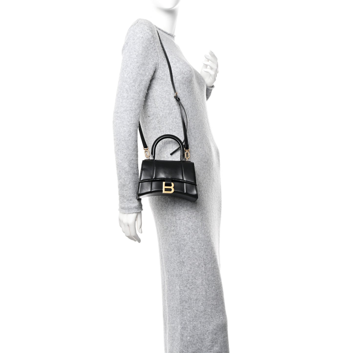 Shiny Box Calfskin Hourglass Top Handle Bag XS Black