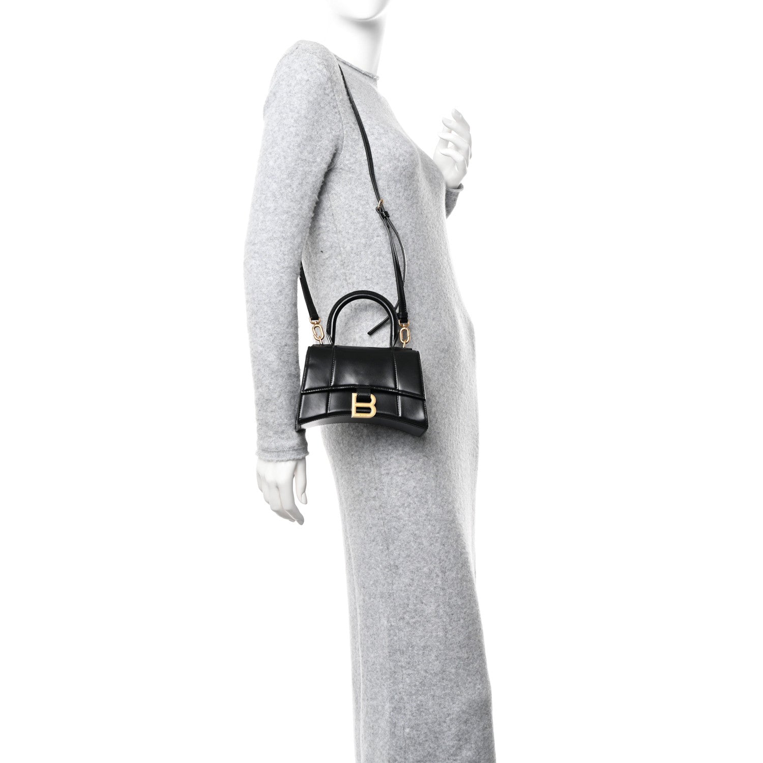 Balenciaga Shiny Box Calfskin Hourglass Top Handle Bag XS Black 2 of 9