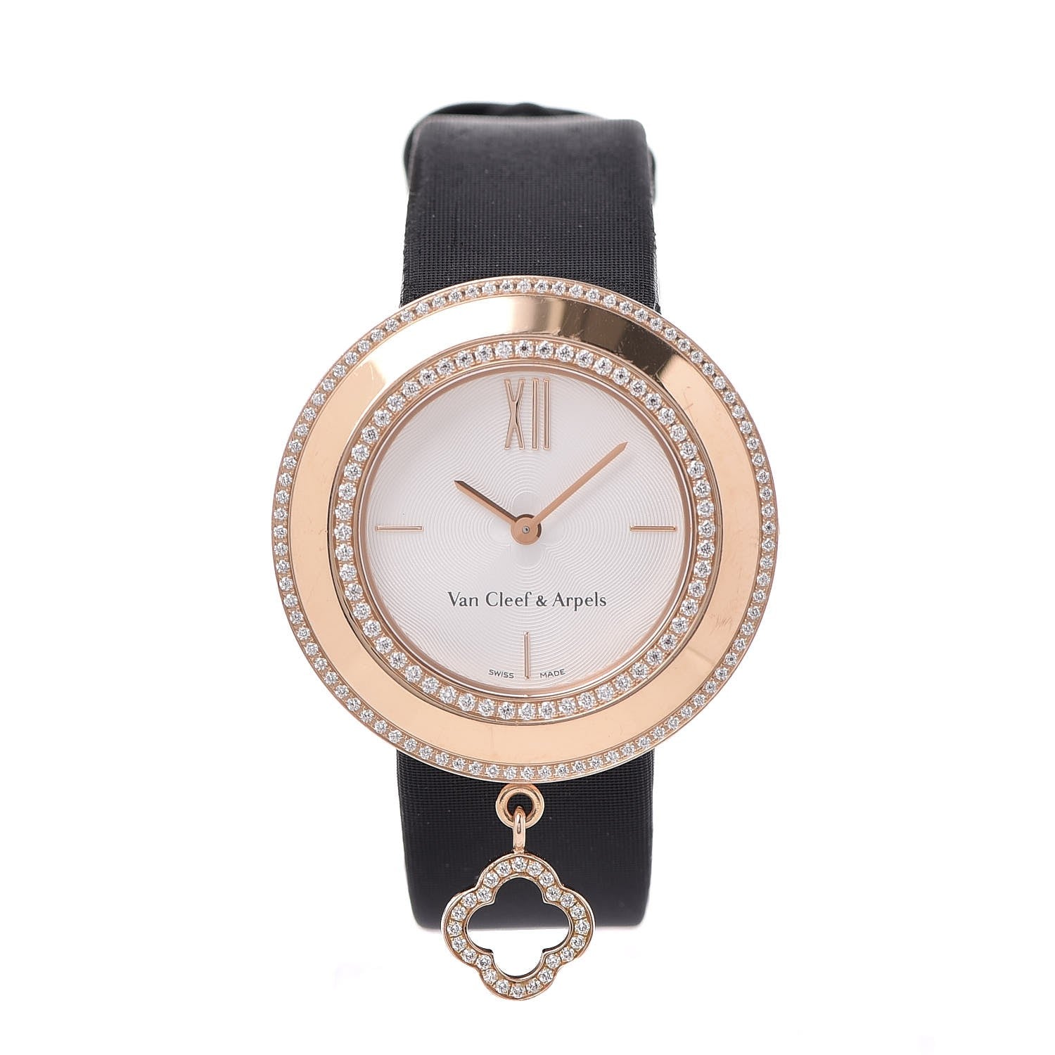 Van Cleef & Arpels 18K Rose Gold Satin Diamond Bezel 32mm Charms Quartz Watch 1 of 11