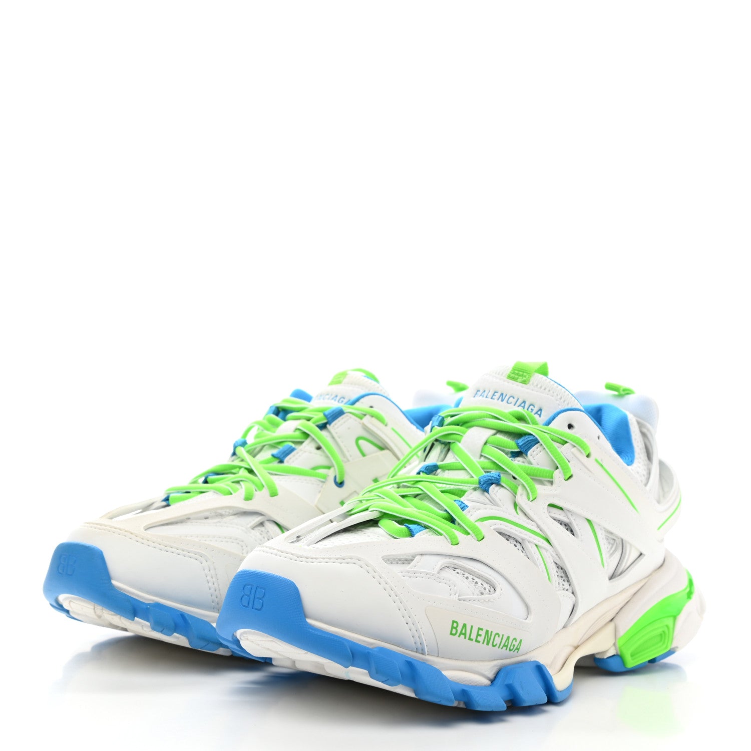 Balenciaga Mesh Nylon Mens Track Sneakers 41 White Green Blue 3 of 11