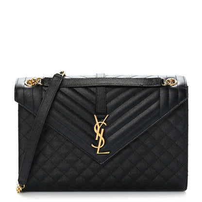 Saint Laurent Grain De Poudre Textured Mixed Matelasse Large Triquilt Monogram Satchel Black 1 of 8