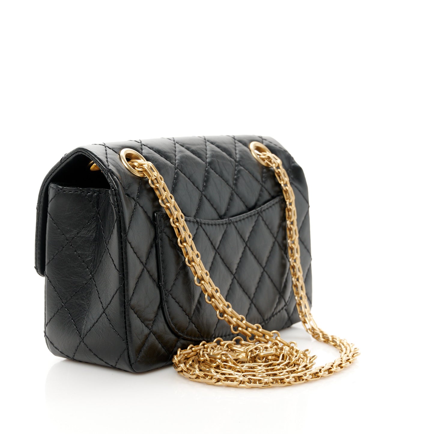 Aged Calfskin Quilted 2.55 Reissue Mini Flap Black