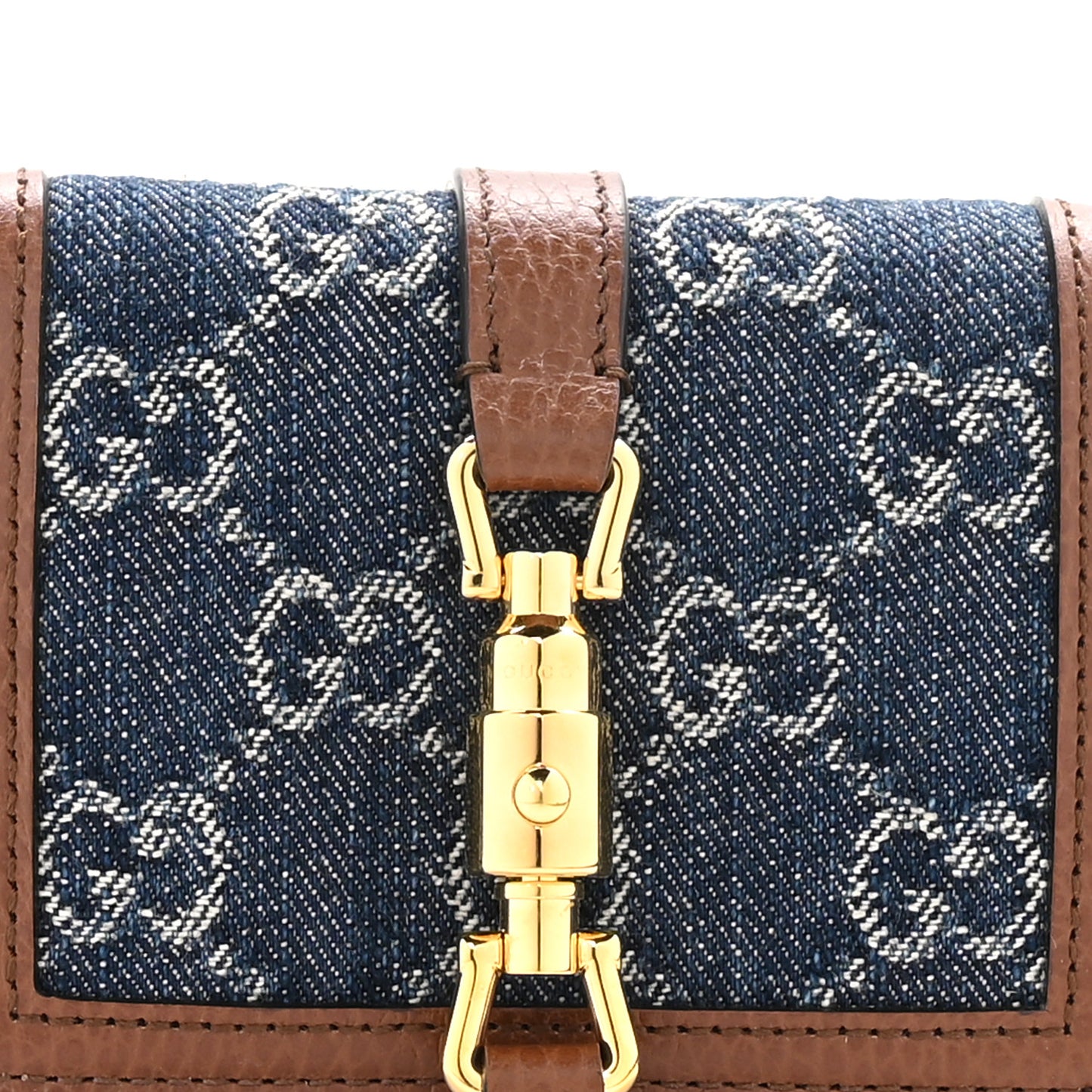 New Denim GG Monogram Jackie 1961 Card Case Blue Tea Cuir