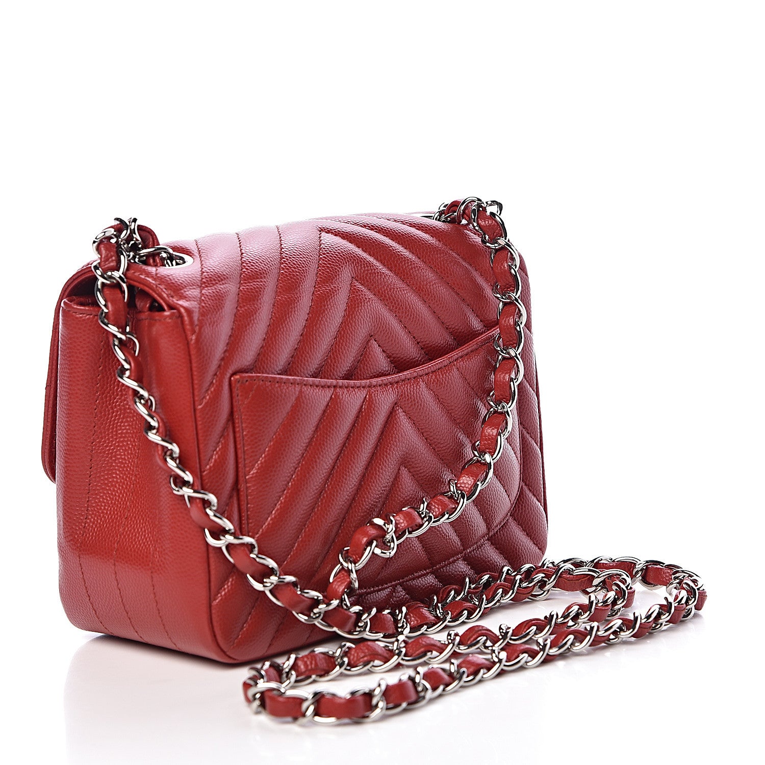 Chanel Caviar Chevron Quilted Mini Square Flap Dark Red 3 of 10