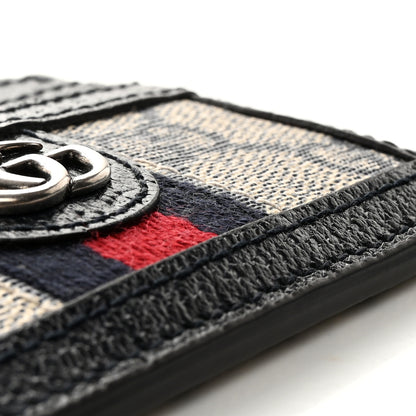 Gucci GG Supreme Monogram Textured Dollar Calfskin Web Ophidia Card Holder Beige Blue 9 of 15