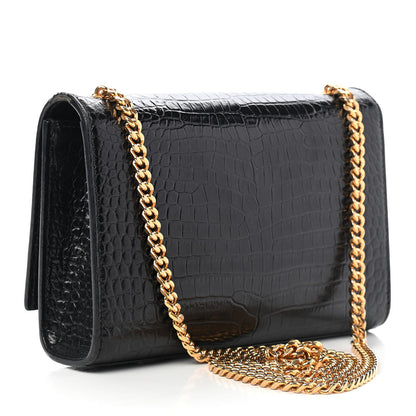 Saint Laurent Calfskin Crocodile Embossed Small Classic Monogram Kate Tassel Satchel Black 2 of 10
