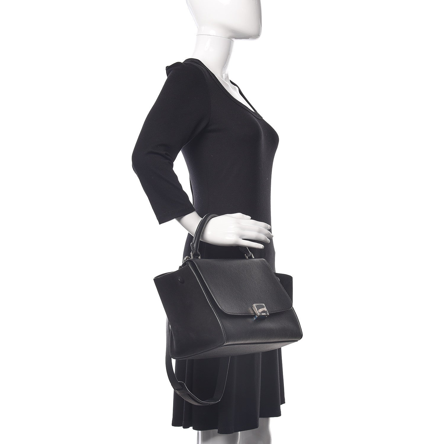Celine Drummed Calfskin Suede Small Trapeze Black 2 of 9