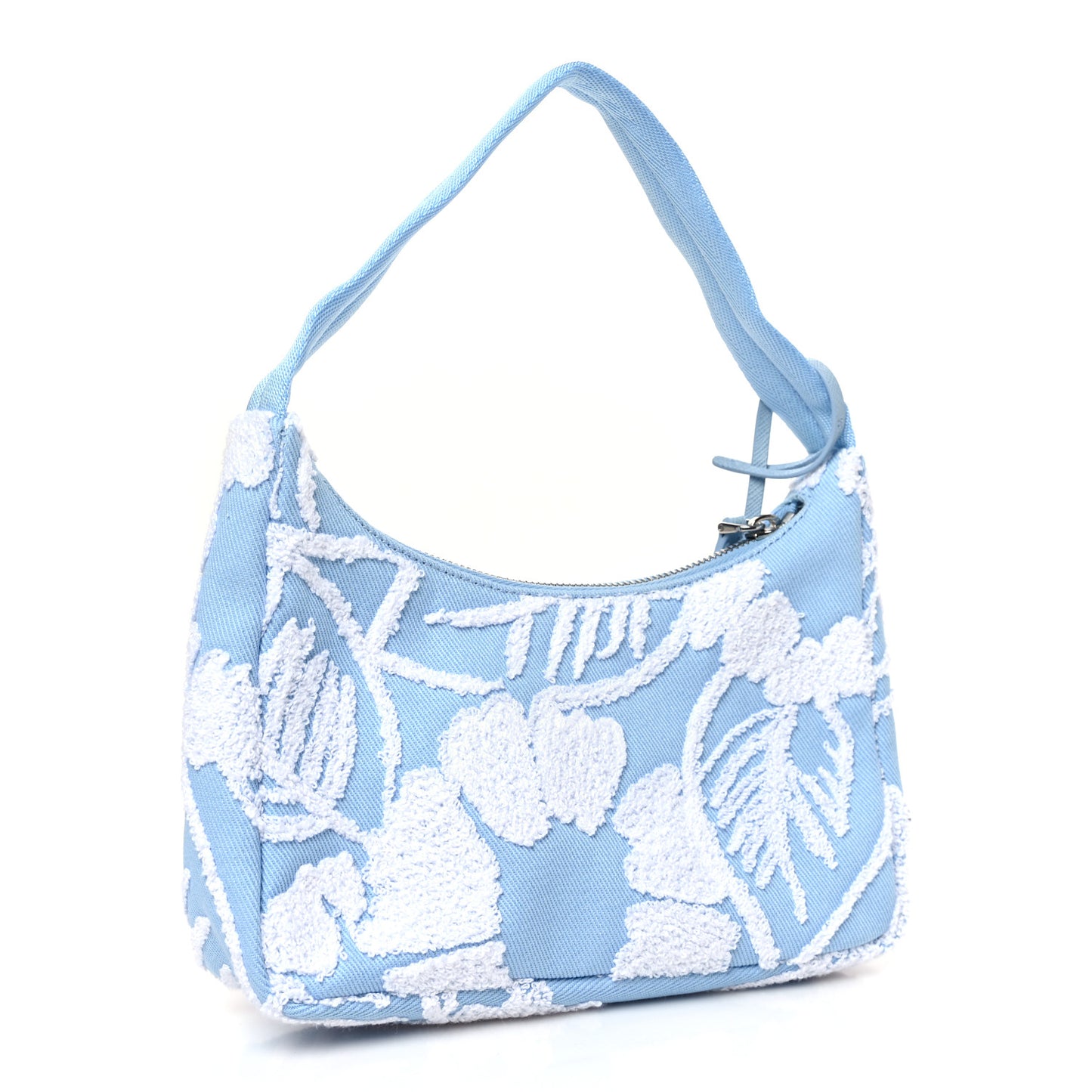 Nylon Embroidered Drill Mini Re-Edition 2000 Bag Sky Blue White