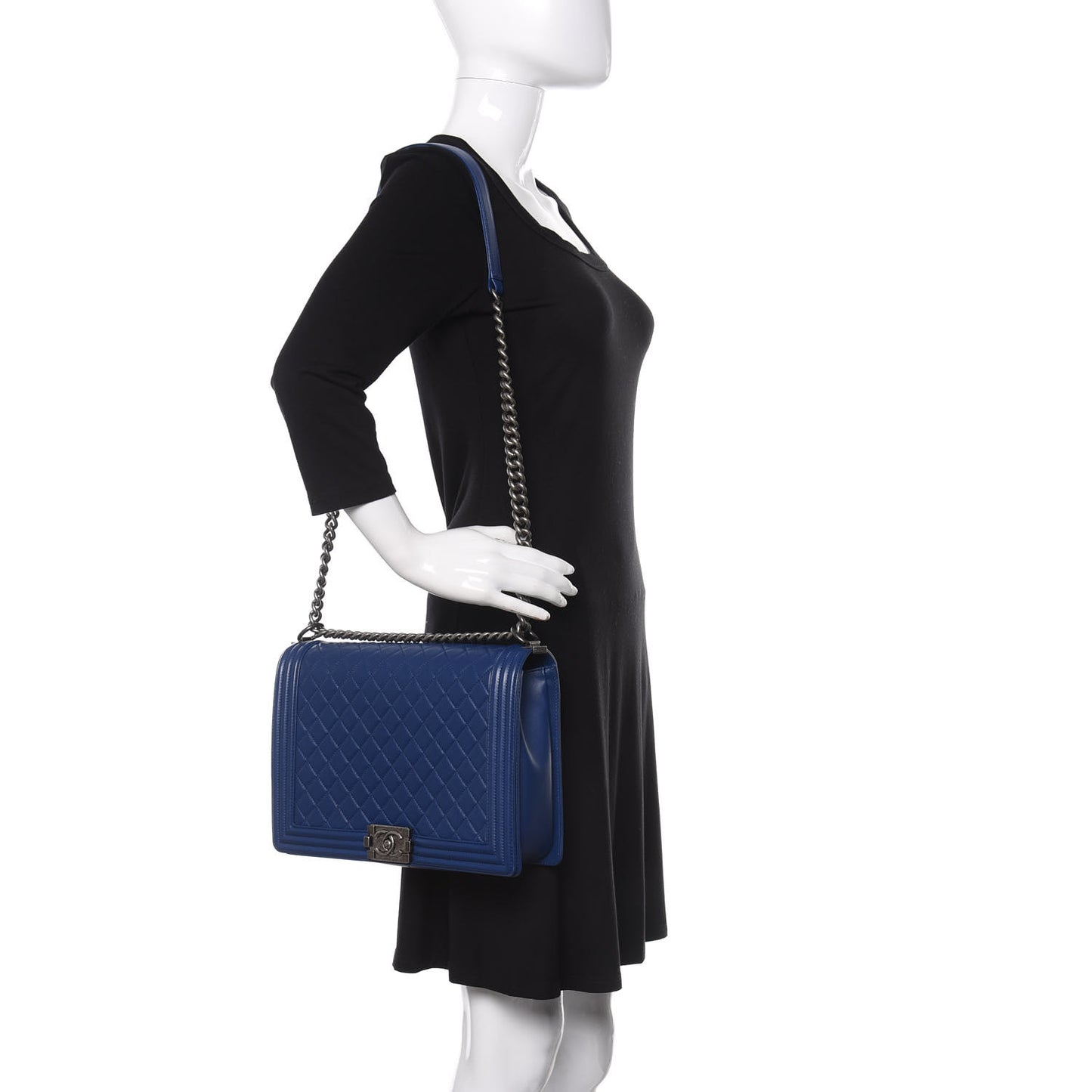 Lambskin Quilted Large Boy Flap Dark Blue