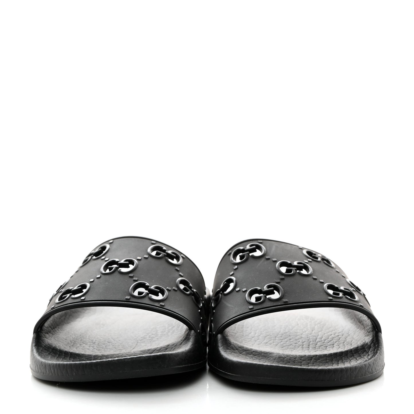 Rubber GG Monogram Perforated Womens Slide Sandals Black