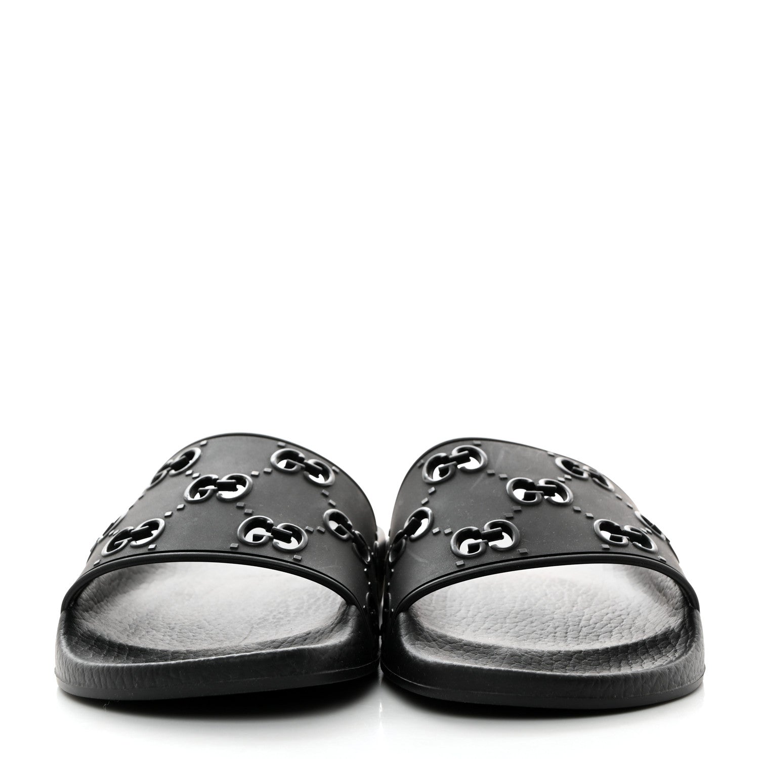 Gucci Rubber GG Monogram Perforated Womens Slide Sandals Black 2 of 9
