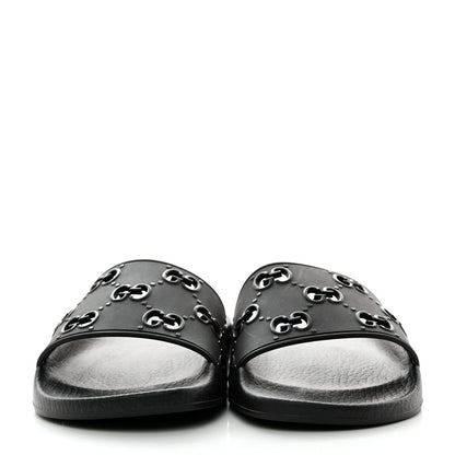 Gucci Rubber GG Monogram Perforated Womens Slide Sandals Black 2 of 9