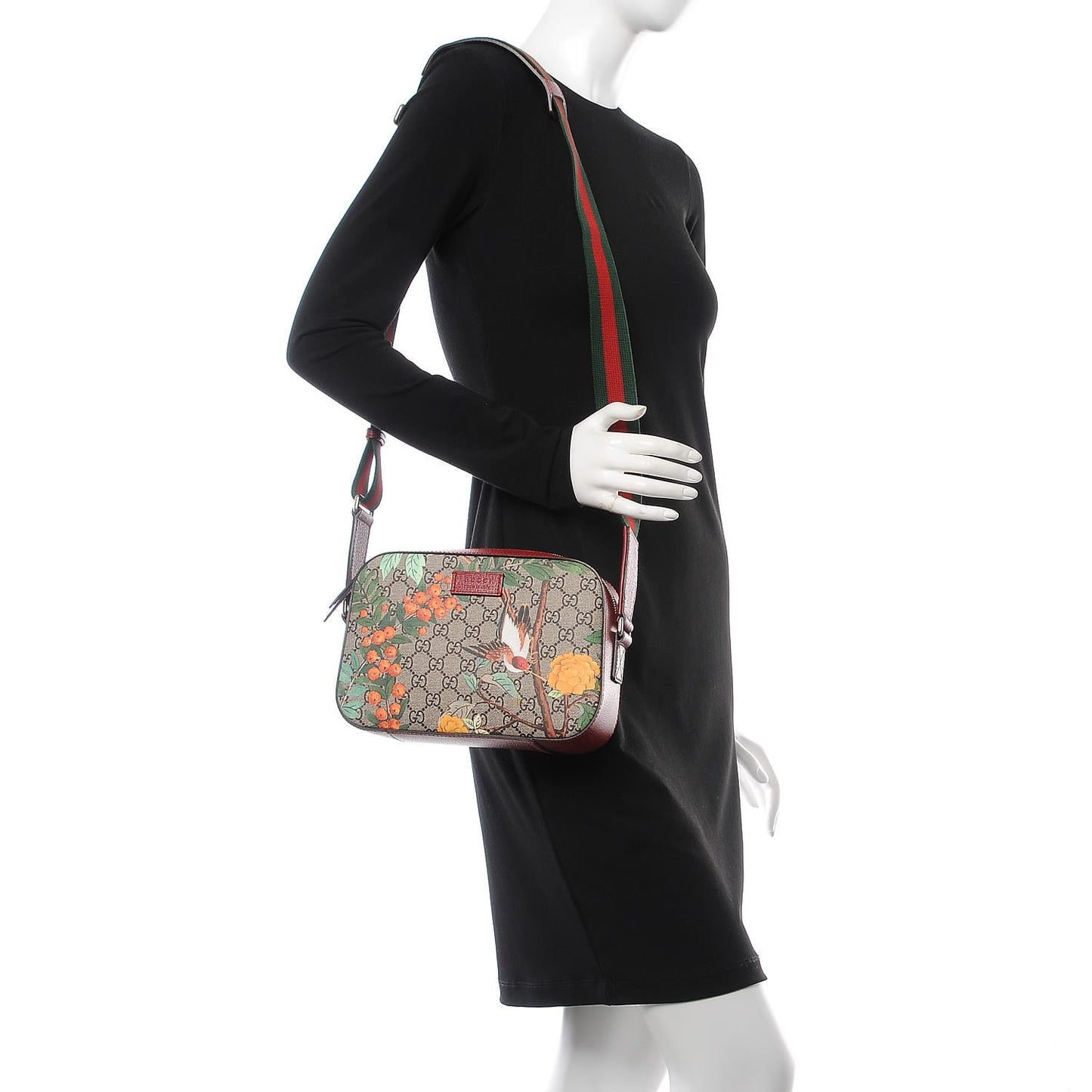 GG Supreme Monogram Tian Web Camera Bag Beige Multicolor Red
