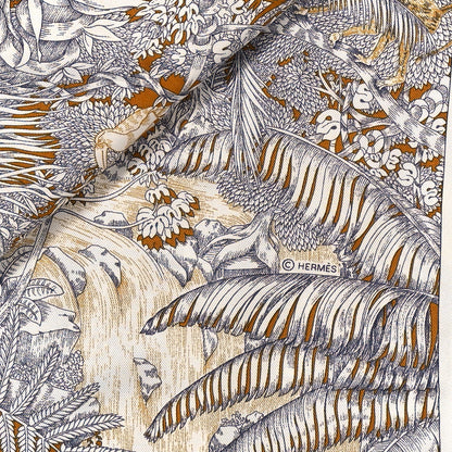 Hermes Silk Faubourg Tropical Scarf 90 Sepia White Caramel 4 of 5