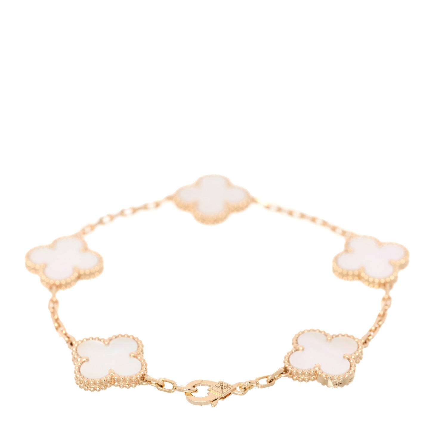 18K Yellow Gold Mother of Pearl 5 Motifs Vintage Alhambra Bracelet