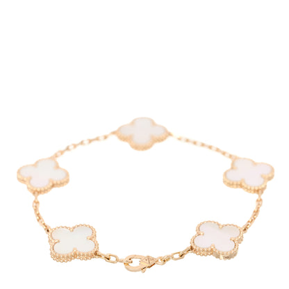 Van Cleef & Arpels 18K Yellow Gold Mother of Pearl 5 Motifs Vintage Alhambra Bracelet 2 of 5