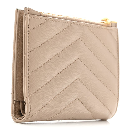 Saint Laurent Grain De Poudre Matelasse Chevron Monogram Zipped Card Case Dark Beige 3 of 8