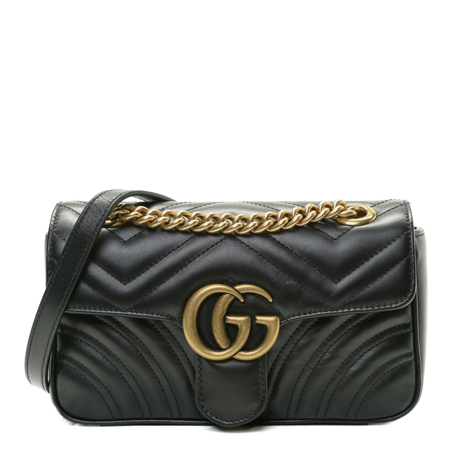 Gucci Calfskin Matelasse Mini GG Marmont Shoulder Bag Black 1 of 14