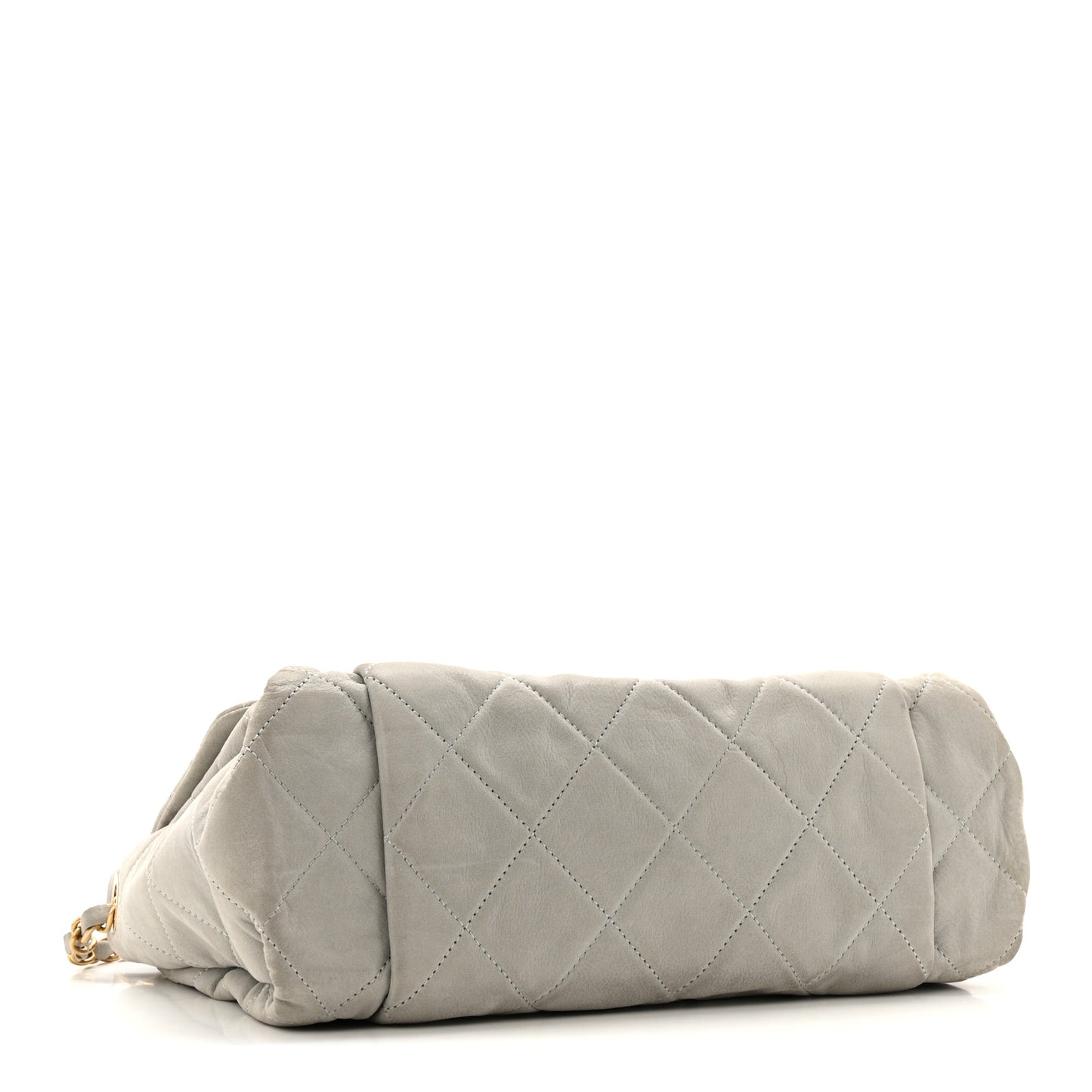 Iridescent Calfskin Quilted Large Accordion Flap Grey