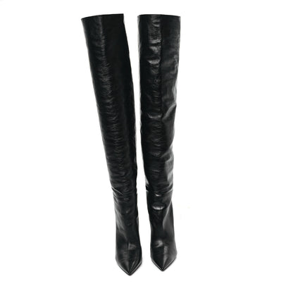 Saint Laurent Calfskin Kiki 100 Over The Knee Boots 37.5 Black 2 of 8