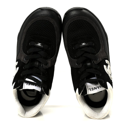 Chanel Mesh Suede Grained Calfskin Womens CC Sneakers 37 Black White 2 of 10