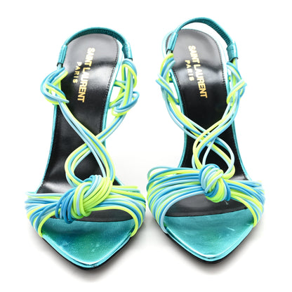 Saint Laurent Metallic Calfskin Gippy 105 Sandals 38.5 Cerulean Giallo Fluo 3 of 8