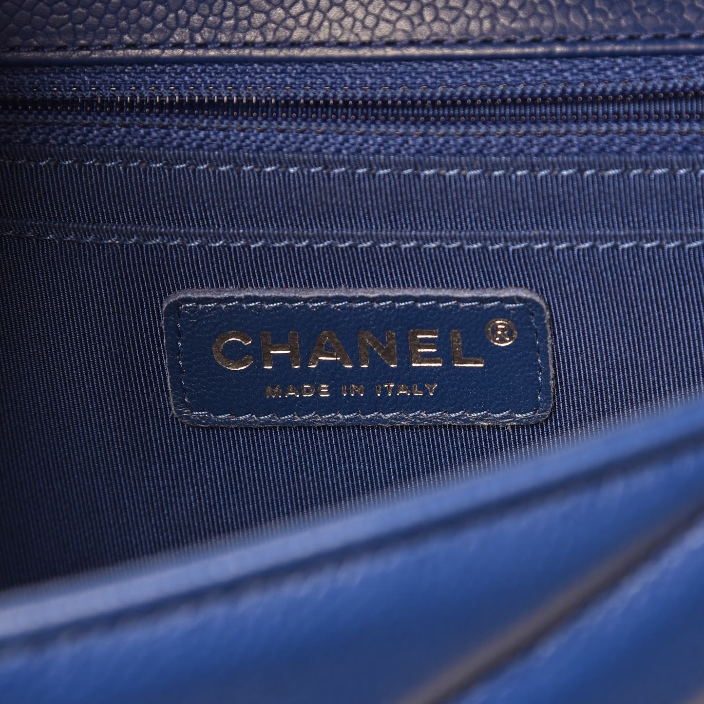 Caviar Chevron Quilted Medium Single Flap Blue