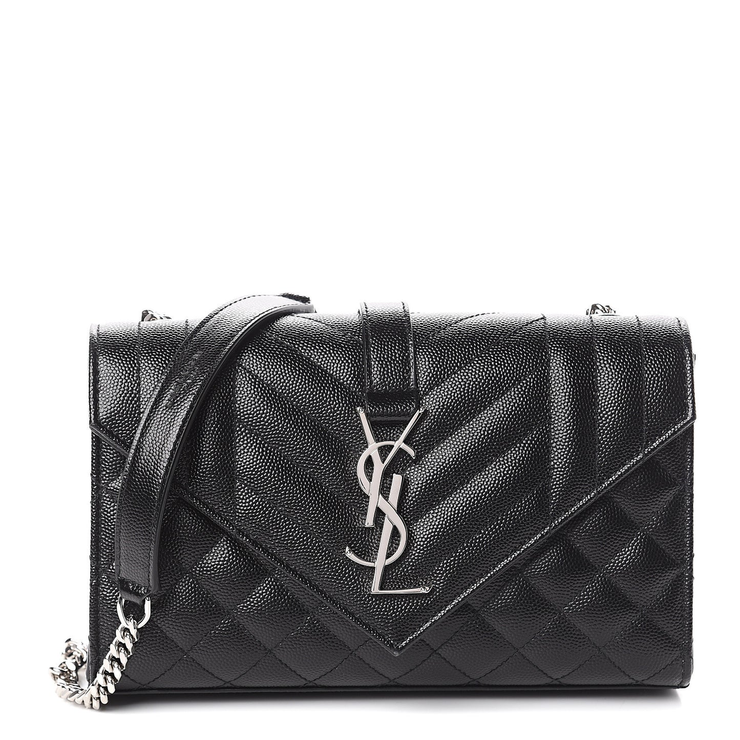 Grain De Poudre Textured Mixed Matelasse Triquilt Small Monogram Satchel Black