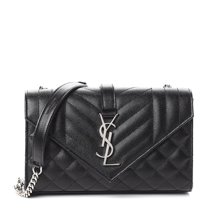 Saint Laurent Grain De Poudre Textured Mixed Matelasse Triquilt Small Monogram Satchel Black 1 of 8