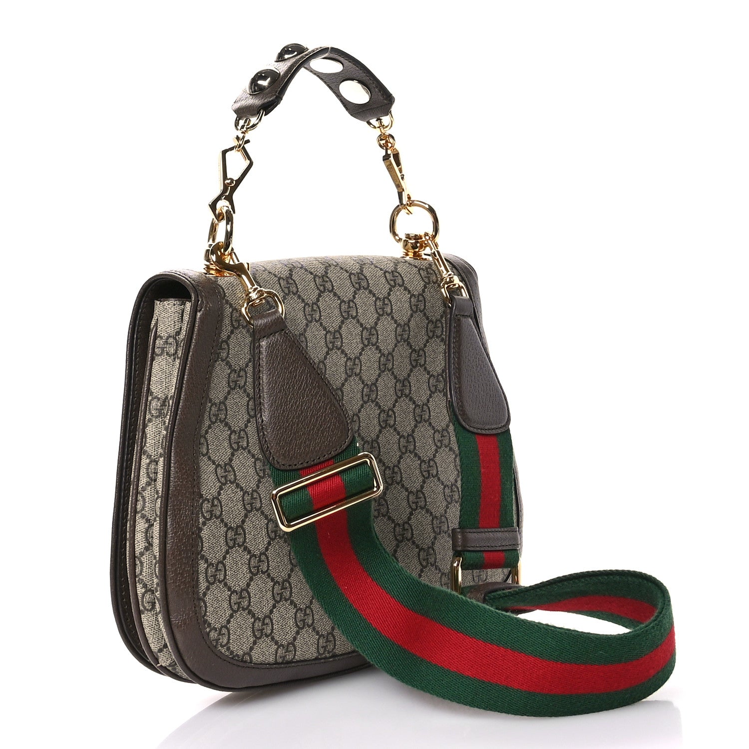 Gucci GG Supreme Monogram Textured Dollar Calfskin Web Medium Blondie Top Handle Shoulder Flap Bag Beige Ebony New Acero 3 of 11
