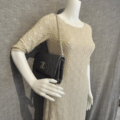 Chanel Glitter Fabric Quilted Clutch w Butterfly Chain 2 of 10