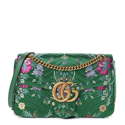 Gucci Jacquard Matelasse Floral Medium GG Marmont Shoulder Bag Green 1 of 10