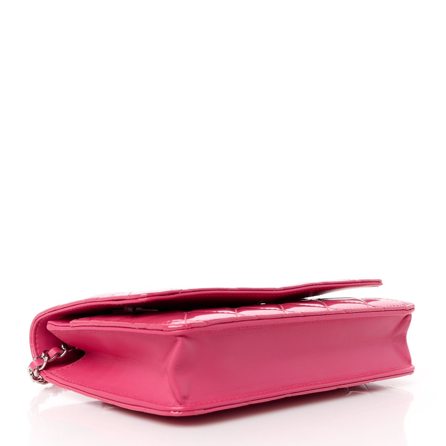 Patent Calfskin Quilted Wallet On Chain WOC Pink