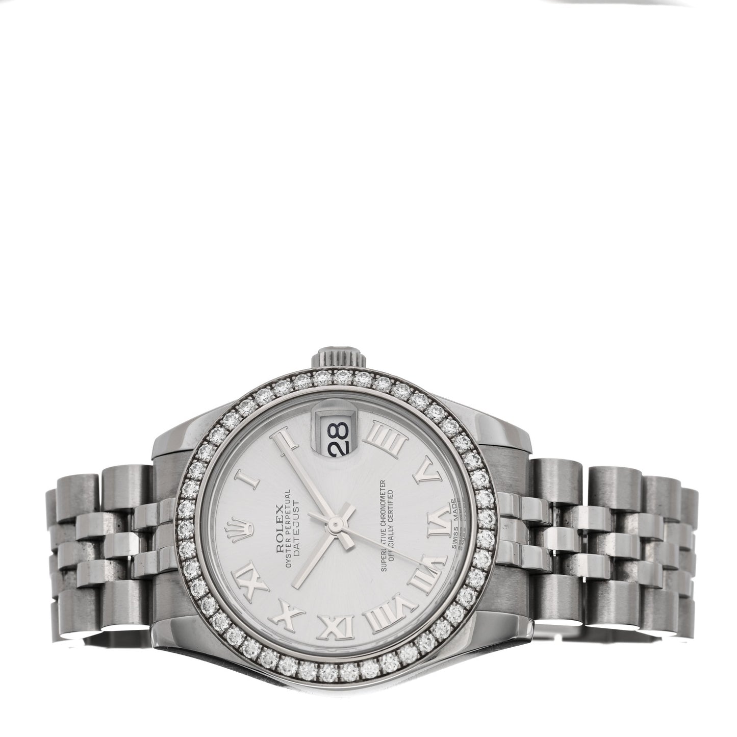 Stainless Steel 18K White Gold Diamond Bezel 31mm Oyster Perpetual Datejust Watch Silver Roman 178384