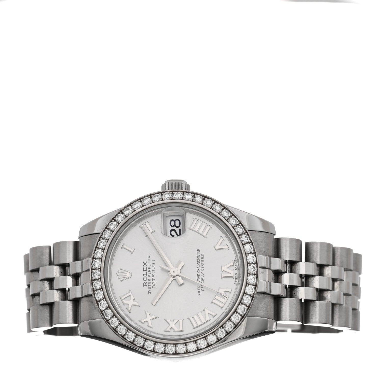 Rolex Stainless Steel 18K White Gold Diamond Bezel 31mm Oyster Perpetual Datejust Watch Silver Roman 178384 2 of 5