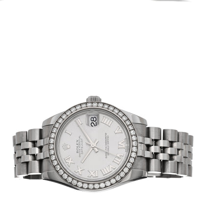 Rolex Stainless Steel 18K White Gold Diamond Bezel 31mm Oyster Perpetual Datejust Watch Silver Roman 178384 2 of 5