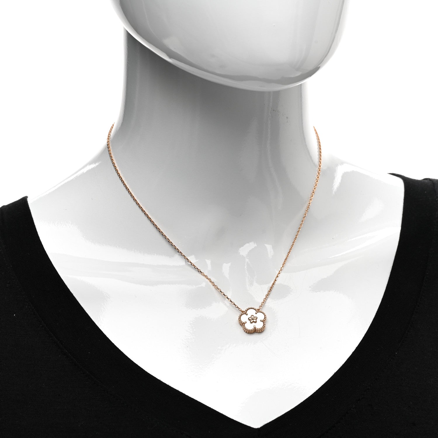 Van Cleef & Arpels 18K Rose Gold Mother Of Pearl Lucky Spring Plum Blossom Necklace 2 of 6