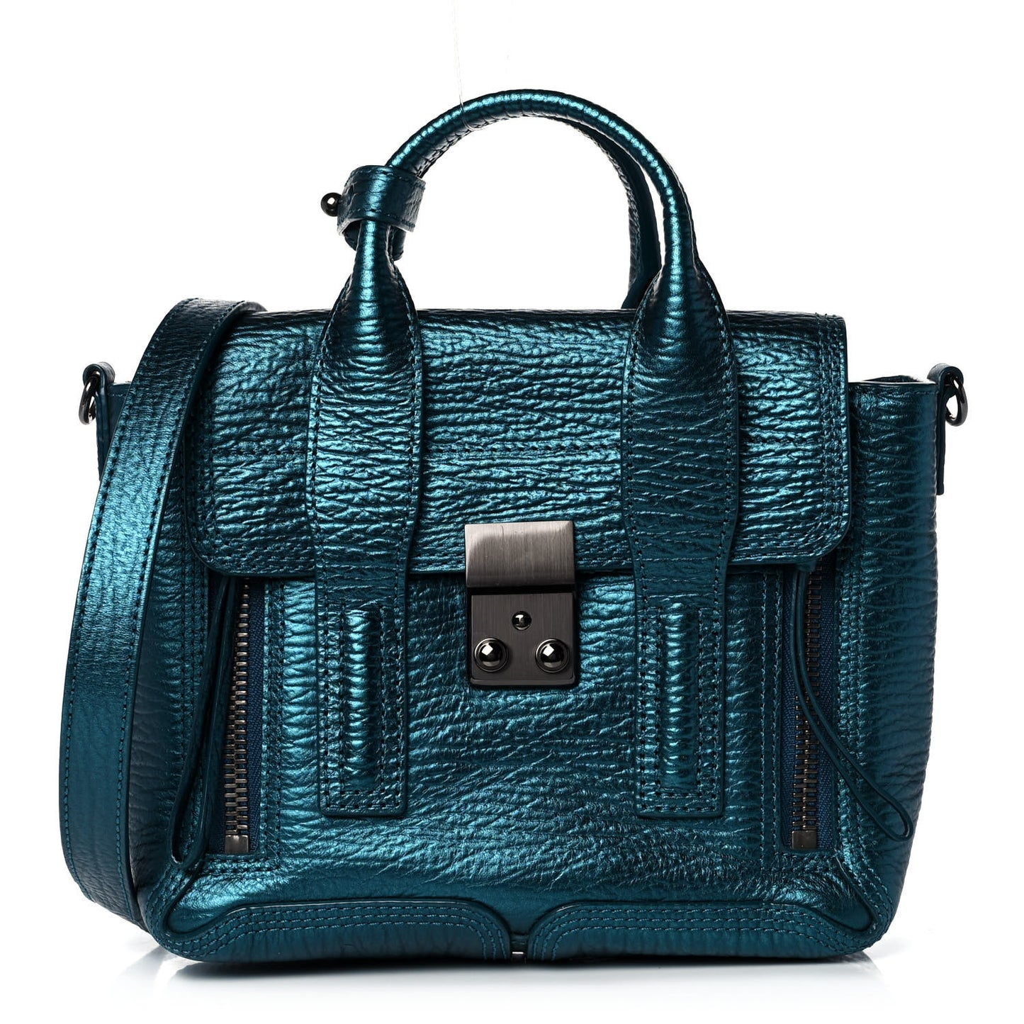 Metallic Textured Calfskin Mini Pashli Satchel Turquoise