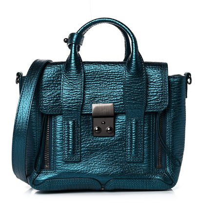 3.1 Phillip Lim Metallic Textured Calfskin Mini Pashli Satchel Turquoise 1 of 14
