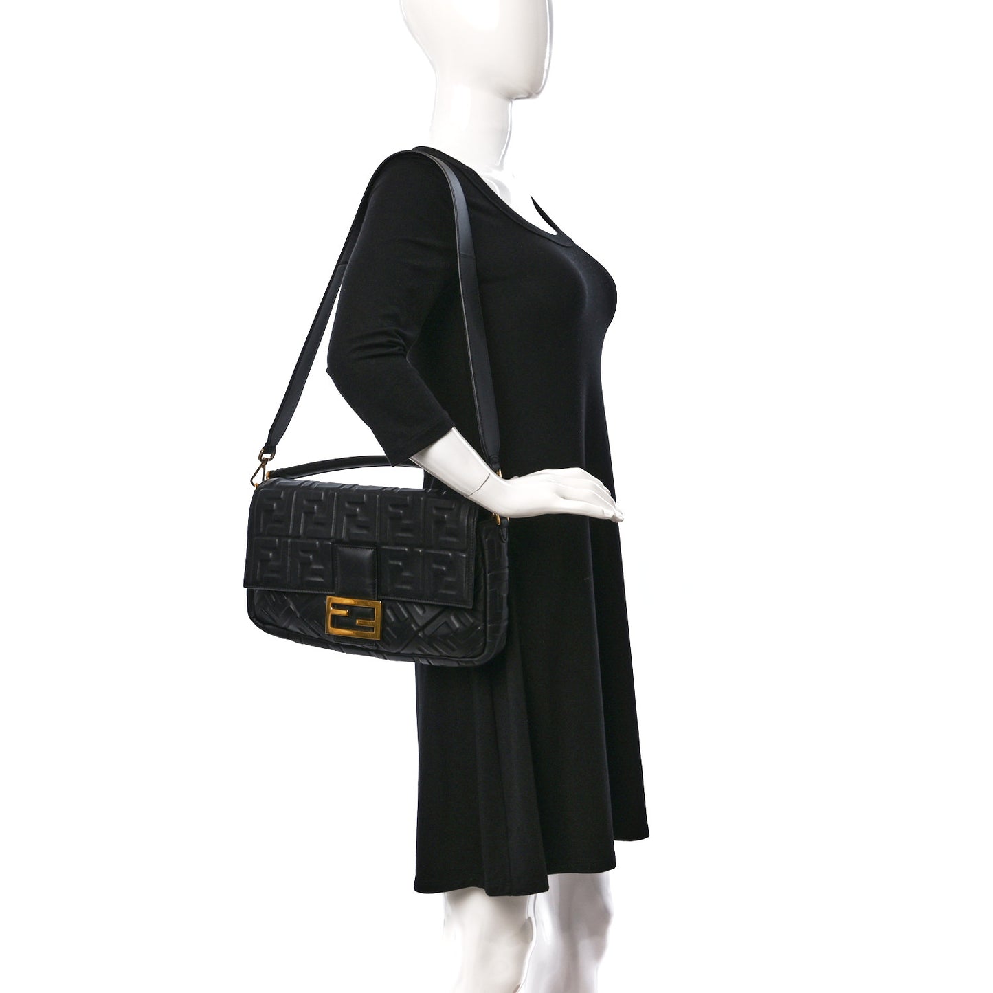 Nappa FF 1974 Embossed Large Baguette Black