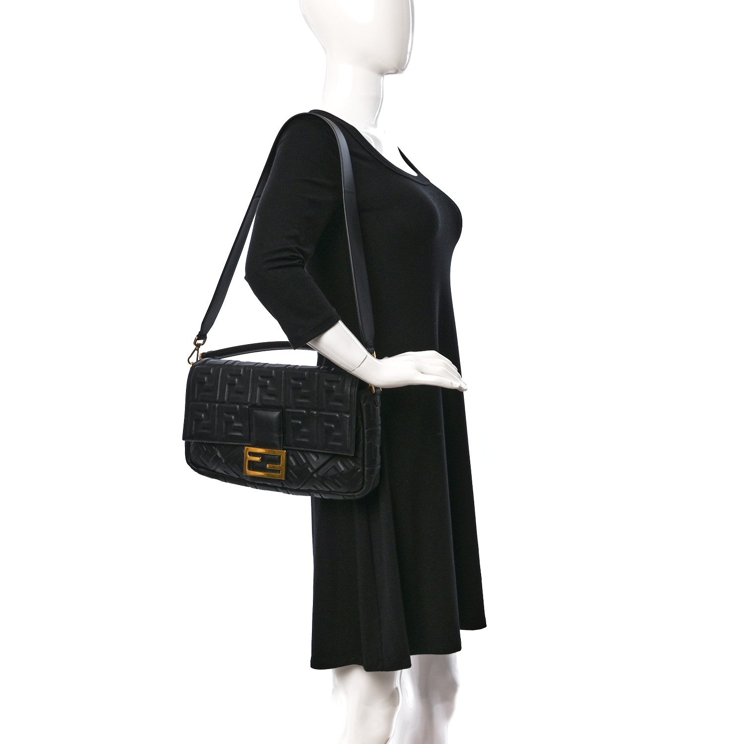 Fendi Nappa FF 1974 Embossed Large Baguette Black 2 of 9