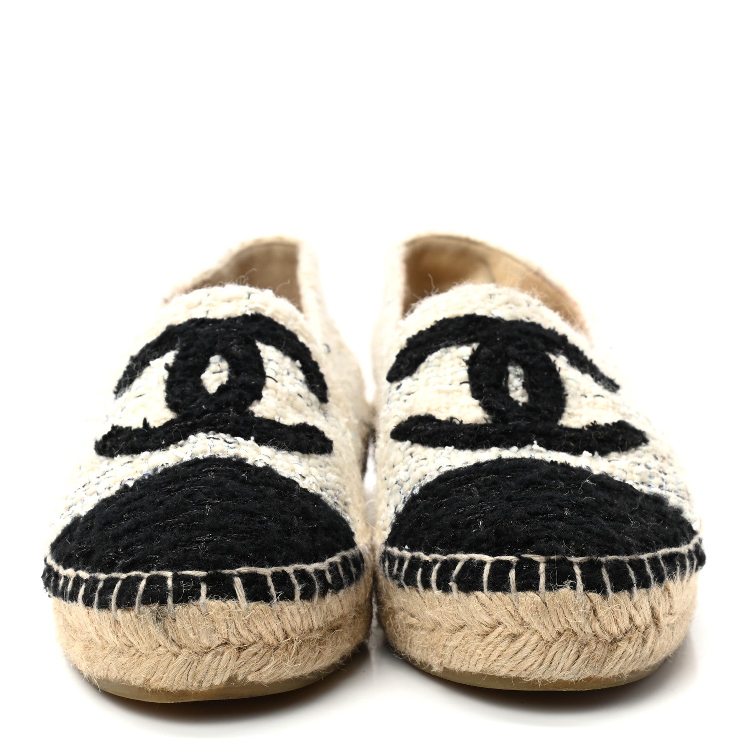 Chanel Tweed CC Espadrilles 36 Ecru White Blue Black 2 of 9