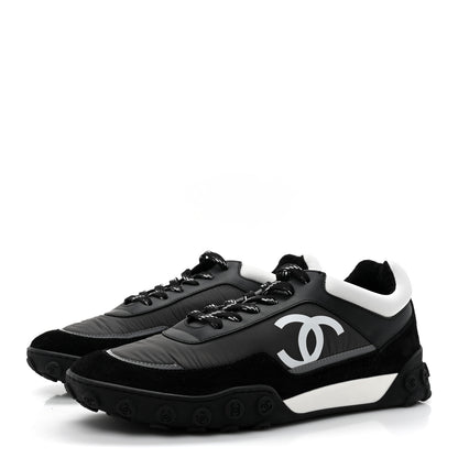 Chanel Nylon Calfskin Suede Womens CC Sneakers 40 Black Grey White 4 of 11