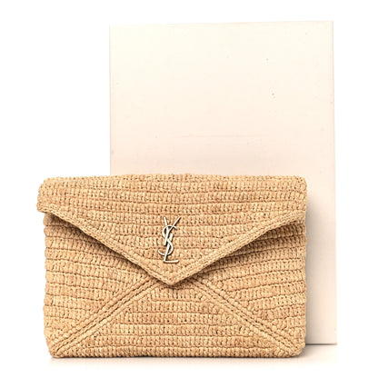 Saint Laurent Raffia Large Cassandre Pouch Naturel Brick 8 of 8