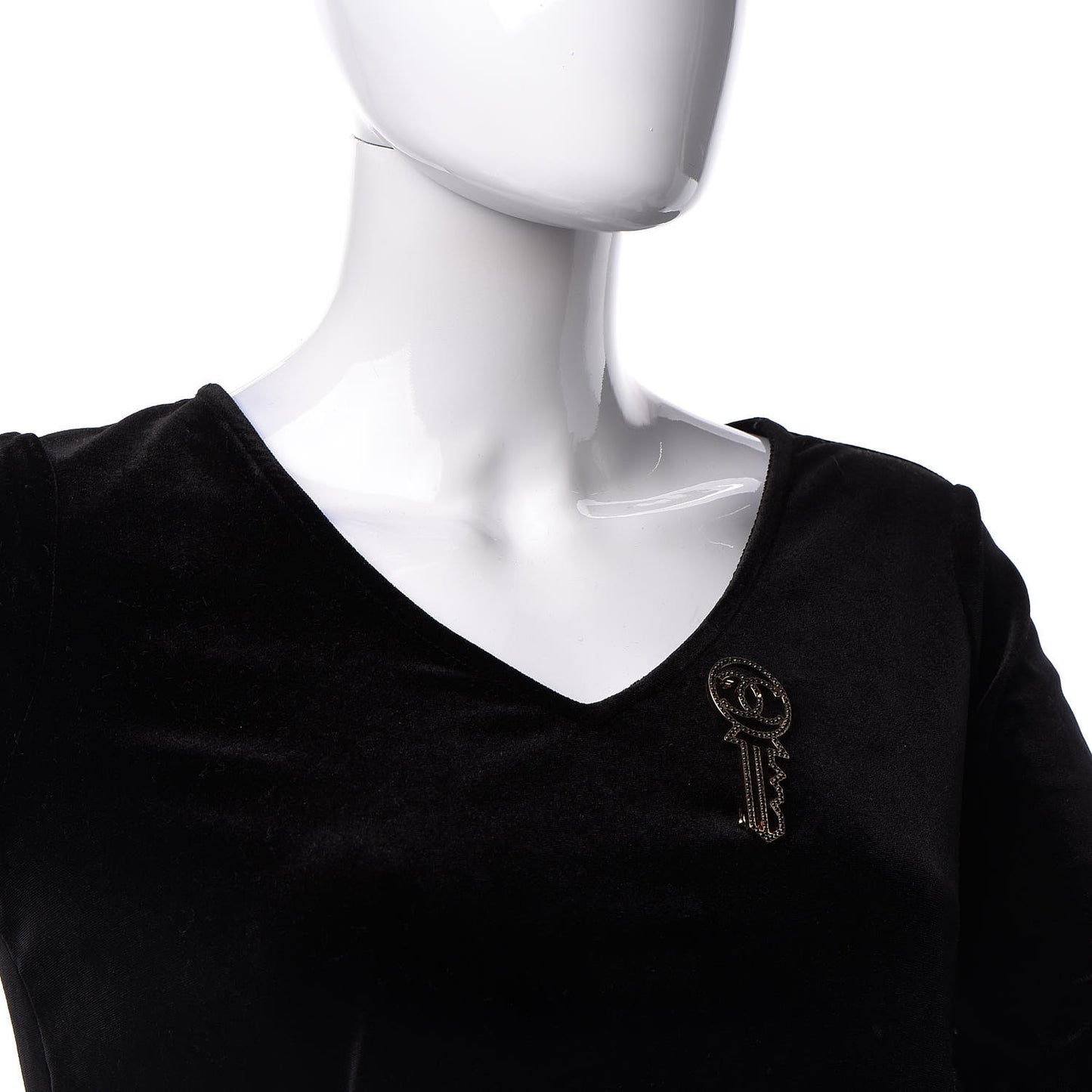 Crystal CC Key Brooch Black Gold
