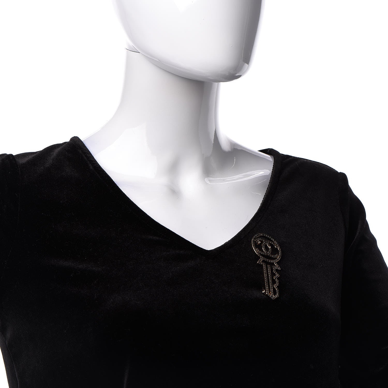 Chanel Crystal CC Key Brooch Black Gold 2 of 6