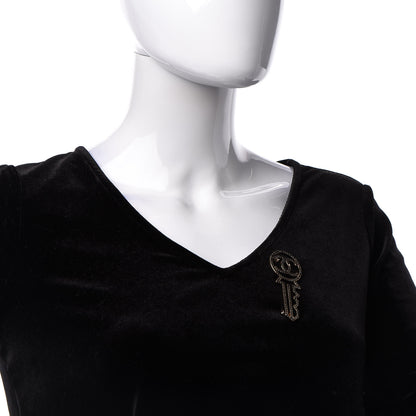 Chanel Crystal CC Key Brooch Black Gold 2 of 6