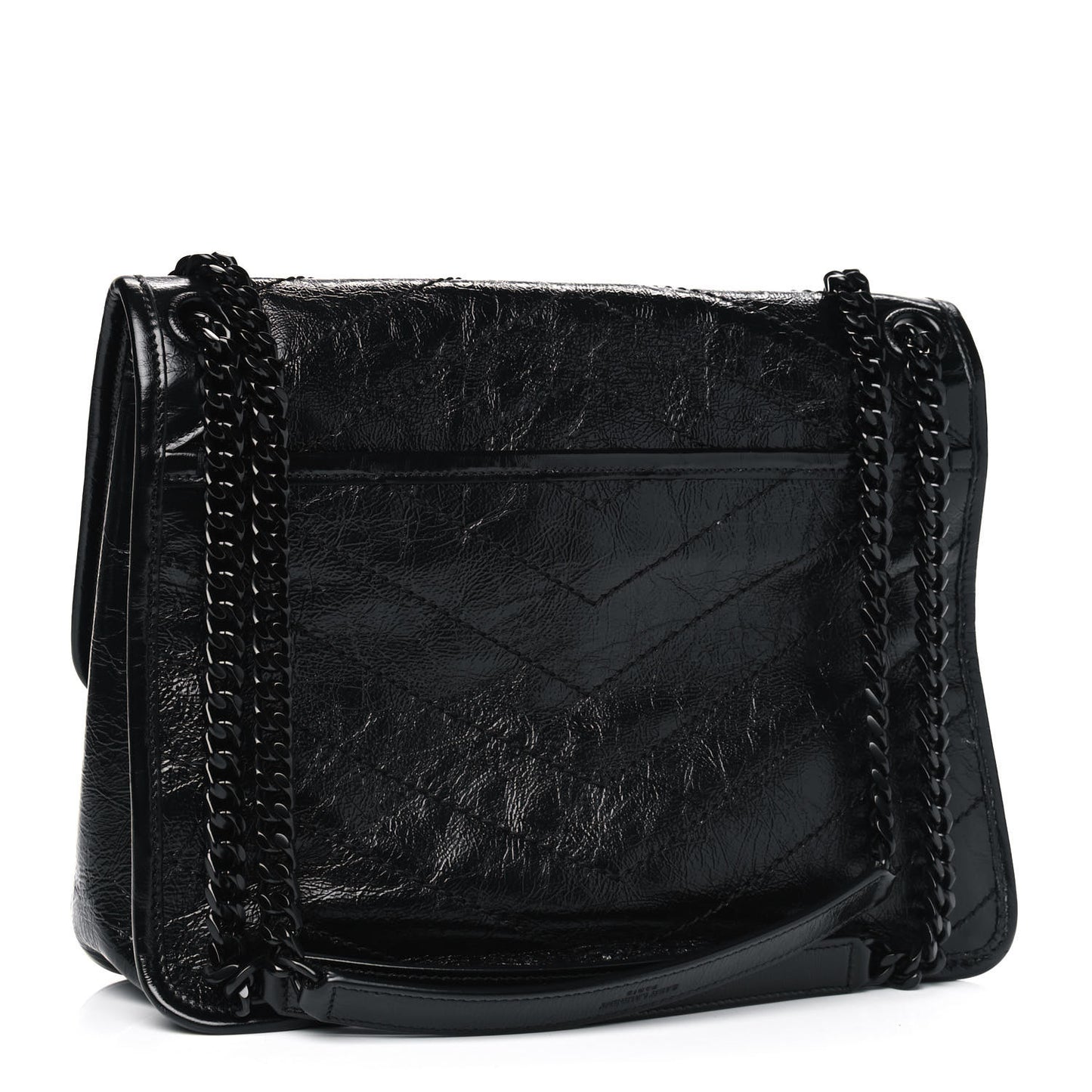 Crinkled Calfskin Matelasse Monogram Medium Niki Chain Satchel Black