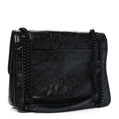 Saint Laurent Crinkled Calfskin Matelasse Monogram Medium Niki Chain Satchel Black 2 of 6