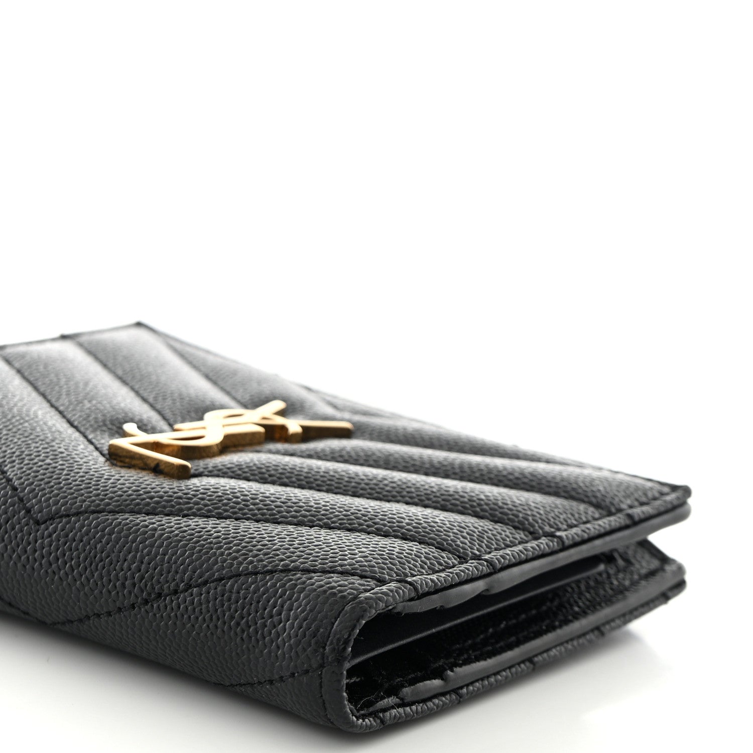 Saint Laurent Grain De Poudre Matelasse Chevron Monogram Zipped Card Case Black 10 of 11